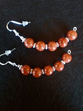 Half Hoop Brown Bead 2 1/2" Pierced  Earrings - Elegant Women's Jewelry